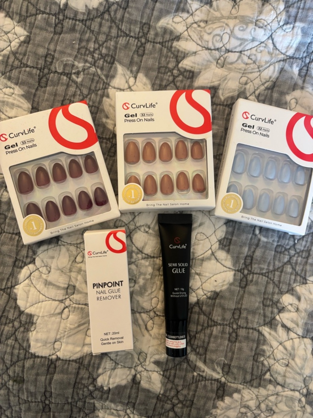 Gel Press-On Short Nails Set — Nude, Mauve & Light Blue